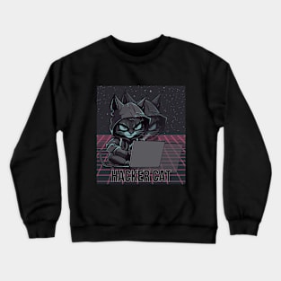 Hacker Cat. Mysterious looking Hacker Cat. Cool futuristic design with holographic shadow effect Crewneck Sweatshirt